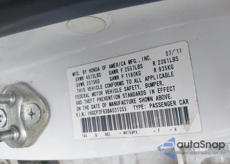 2011 Honda Accord Exl z USA, uszkodzony, nr VIN 1HGCP3F85BA031055